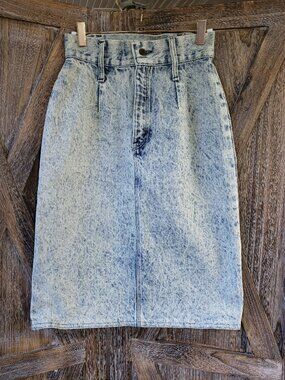 Vtg 80s Rumble Seats Jean Skirt XS Waist 24 Stonewashed Blue Made In USA Grunge